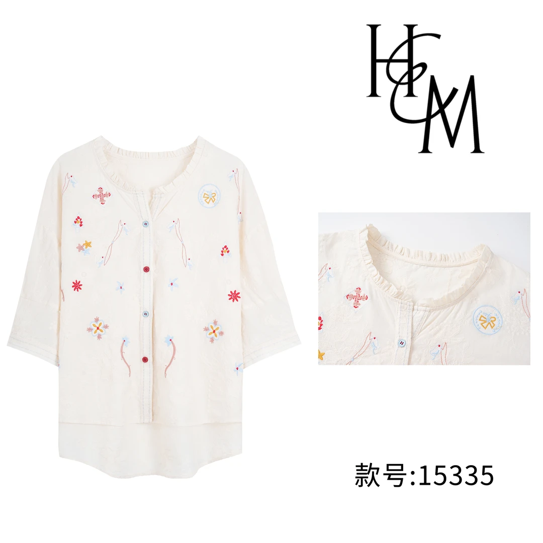 HUIERMAN/慧尔曼100%棉时尚设计师款法式高级彩色刺绣衬衫【15335】