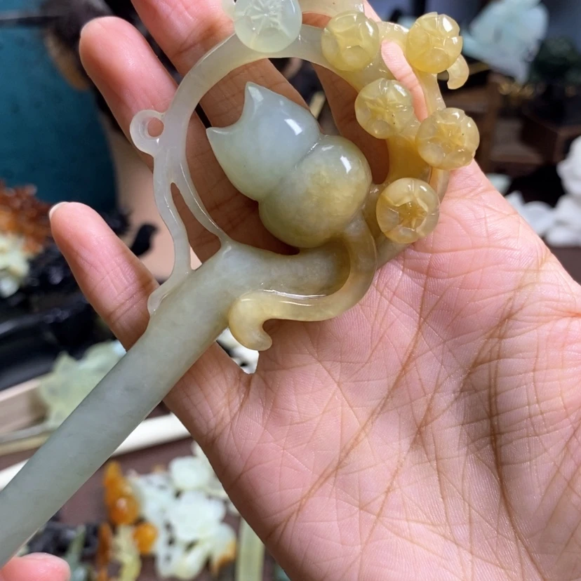 【闪购商品】蛇纹石玉未镶嵌发饰小****ฅ