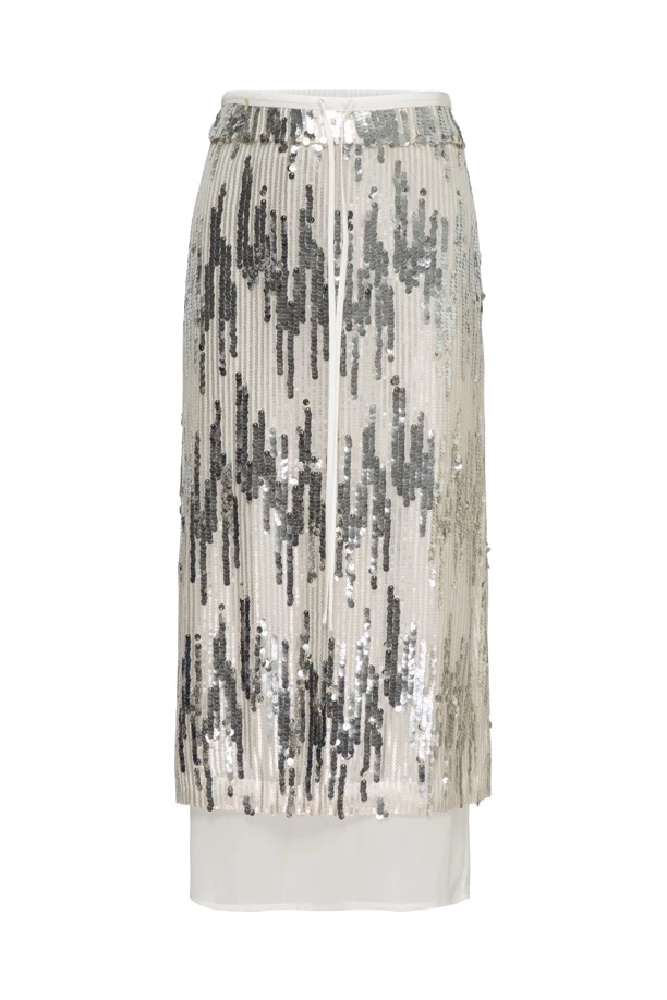 董小姐买手店RODERIC WONG 银色珠绣拼接半身裙