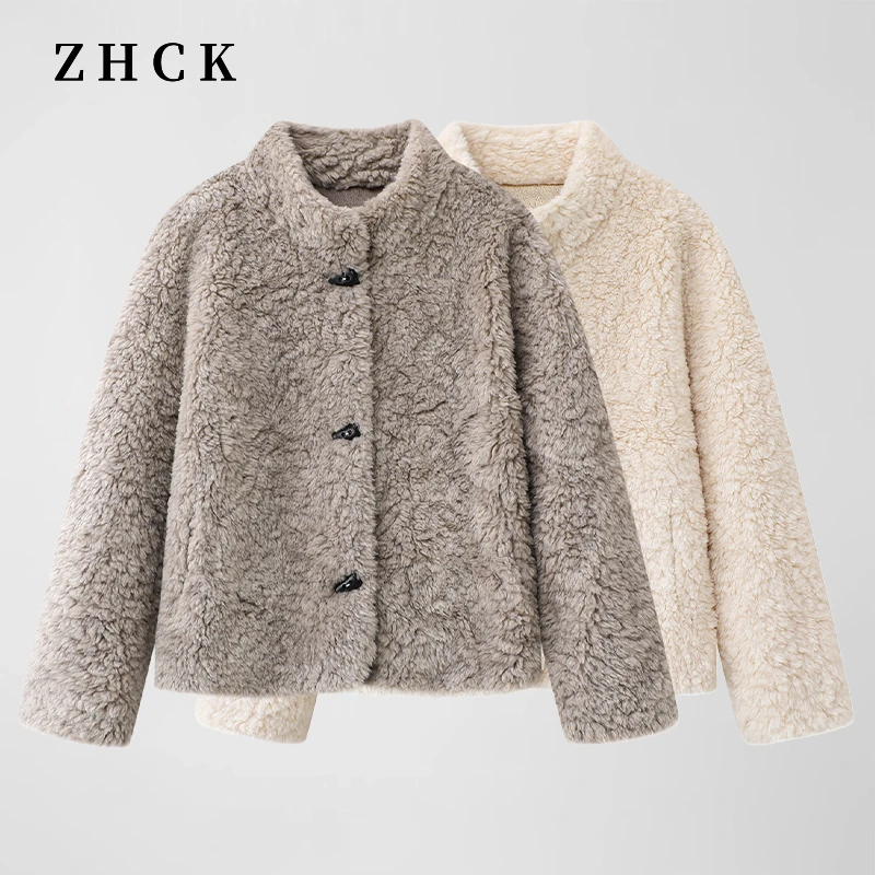 ZHCK时尚设计保暖牛角扣外套2025新款韩系单排扣百搭外套女