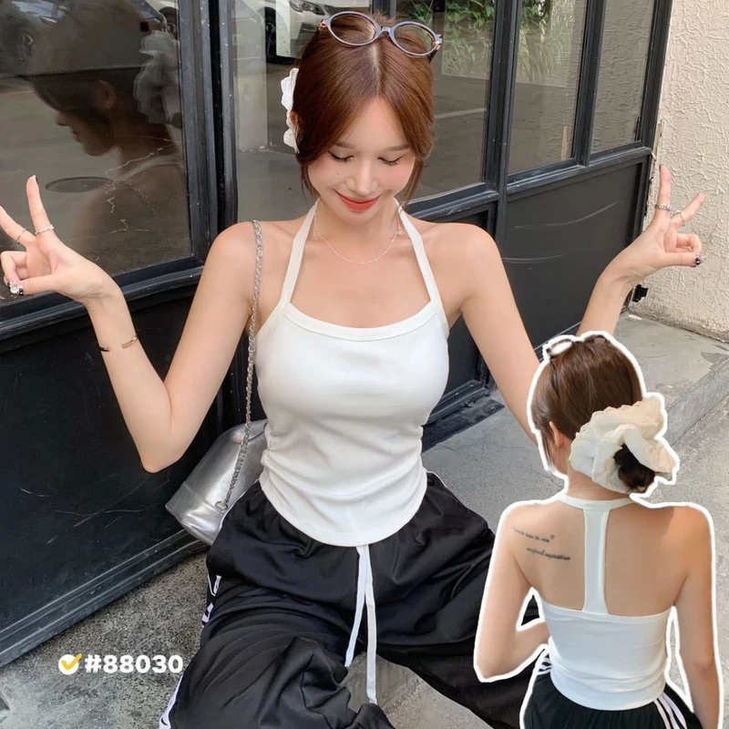 25新款工字型挂脖小吊带背心美背文胸一体打底带胸垫抹胸露背上衣