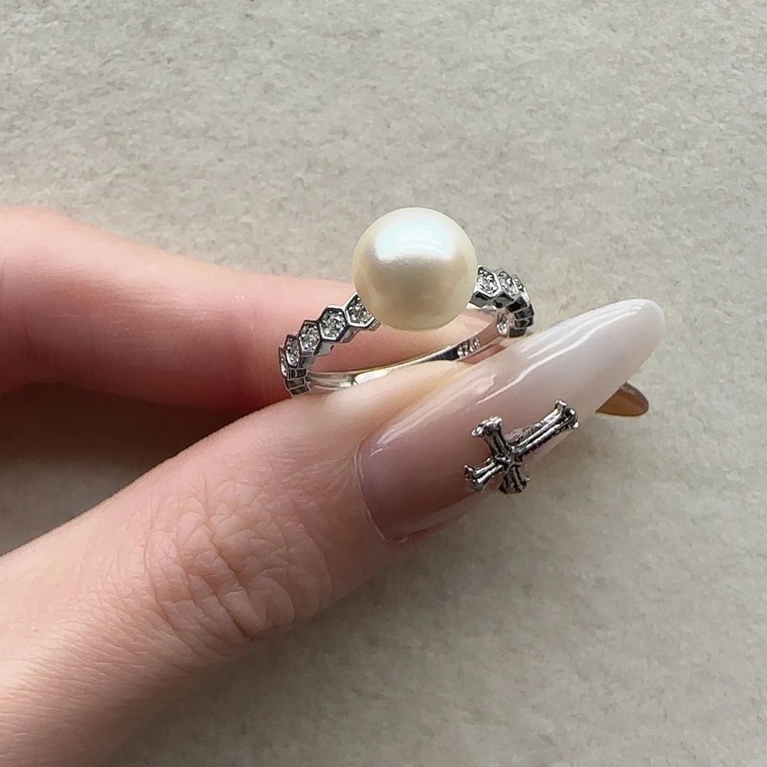海水珍珠戒指78银S925镶嵌