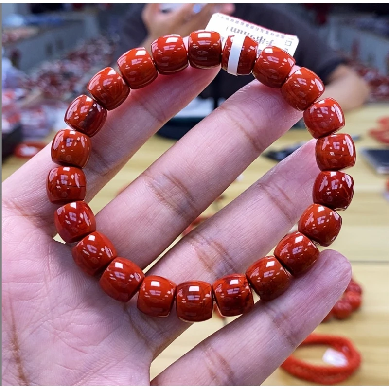 【小刘南红】瓦西南红精工(云端)牛血红直切手串9mm 多样性发一