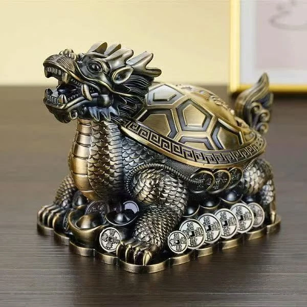龙龟烟灰缸家用客厅创意办公室茶几带盖防飞灰烟味金属欧式摆件