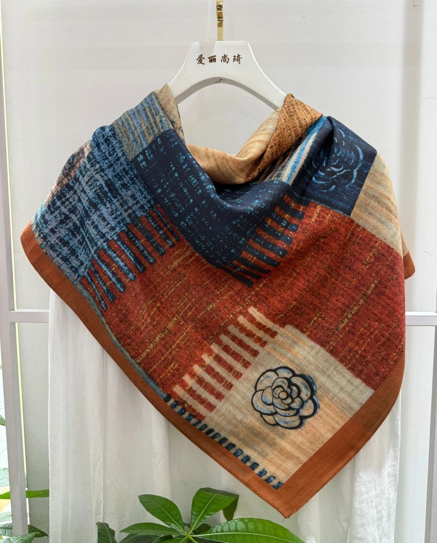 保暖丝巾条纹针织外搭拼色冬款复古港风法式休闲风时尚格子韩版女