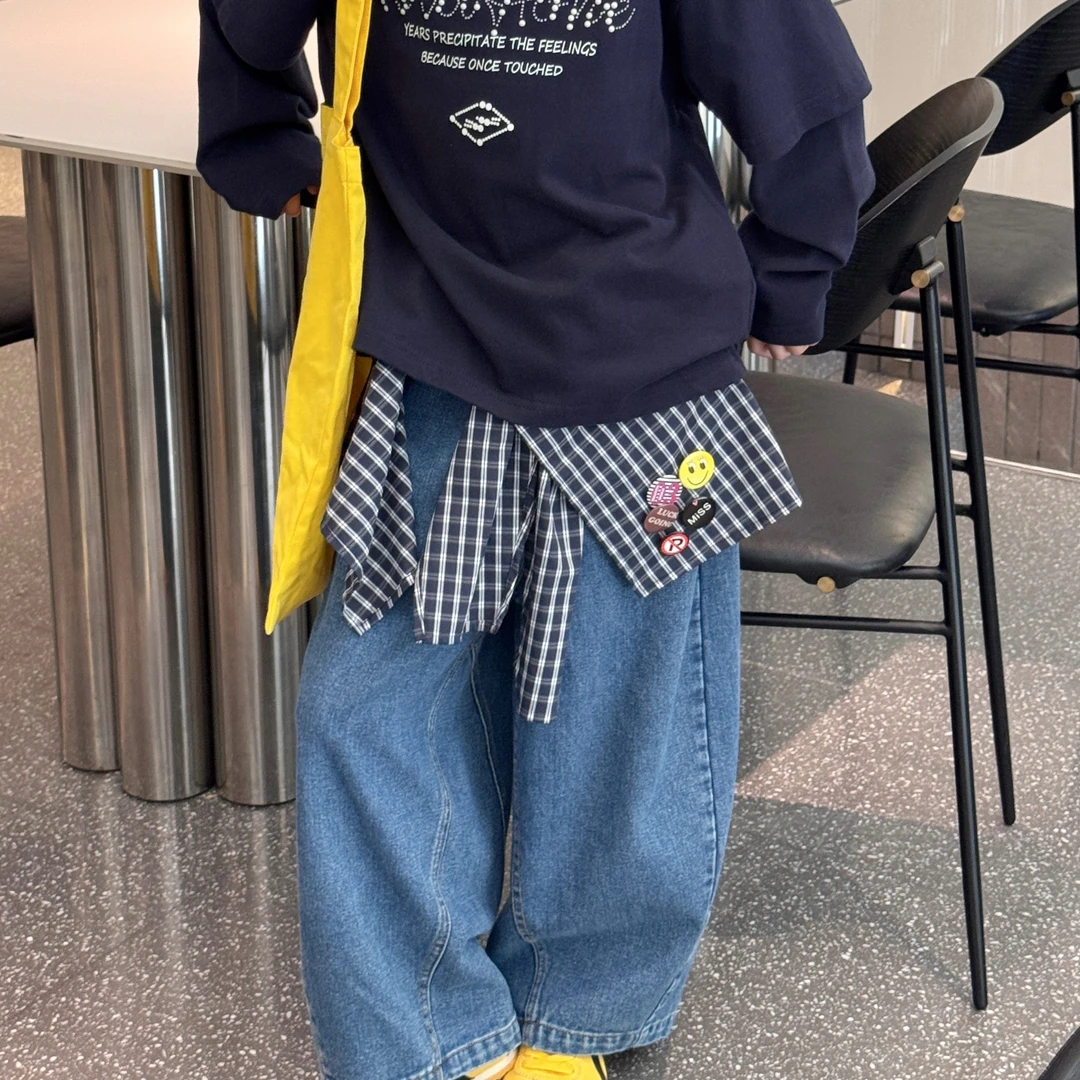 小众设计师款2025新款两件套牛仔洋气格子拼接25660