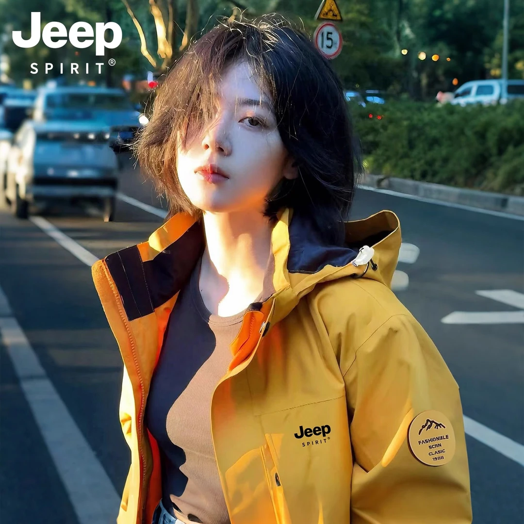 JEEPSPIRIT超好看黄色冲锋衣女款爆款2025新款三合一防风防水外套