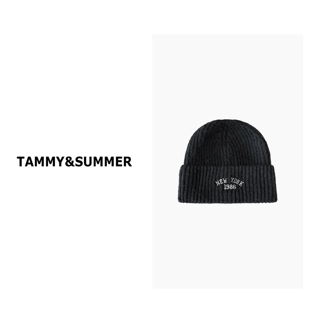 【Tammy&Summer】字母刺绣数字保暖黑色针织帽百搭护耳毛线帽33902