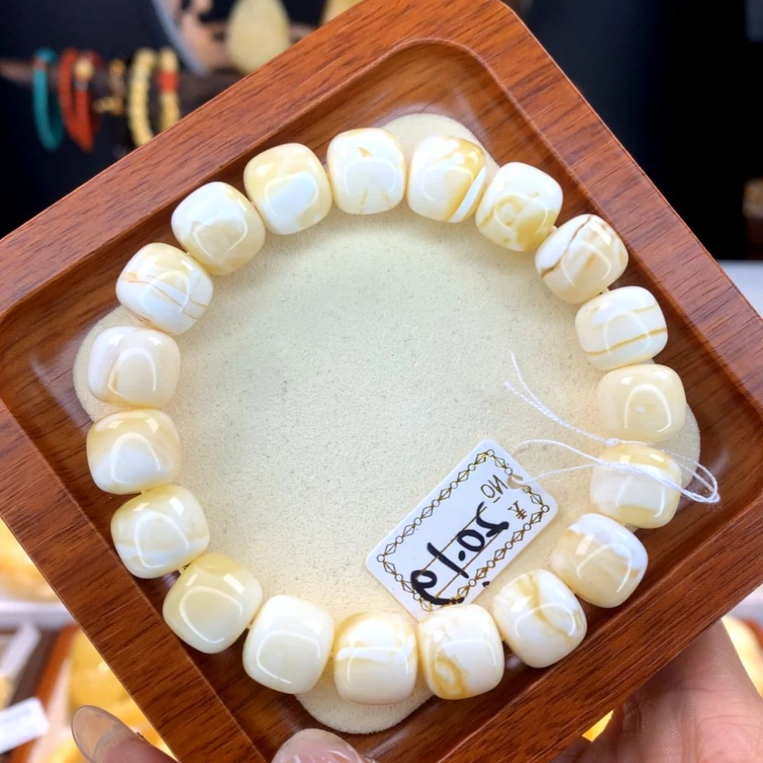 琥珀手链未镶嵌俄料瓷白花1/1老型手串12mm+