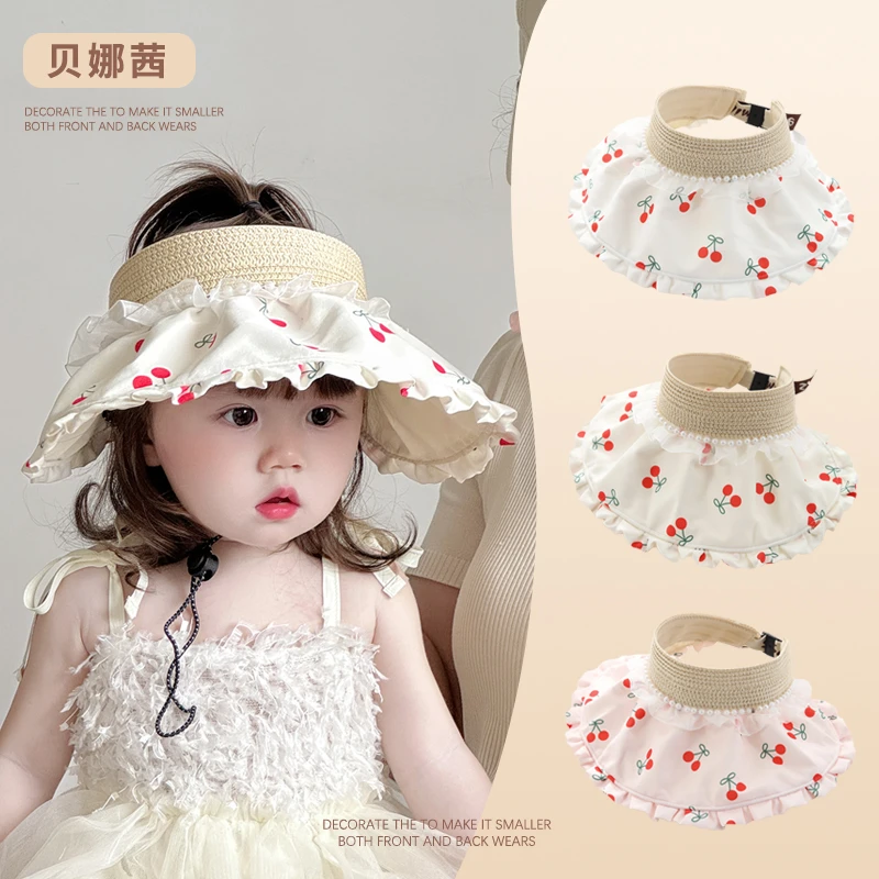 Beinaqian/贝娜茜儿童帽子夏季宝宝遮阳帽女童公主风空顶帽可调节