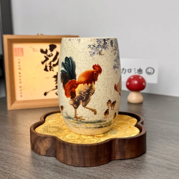 紫砂朱永良手绘鸡图案宜兴原矿羊脂白玉段主人杯可乐杯品茗杯200c