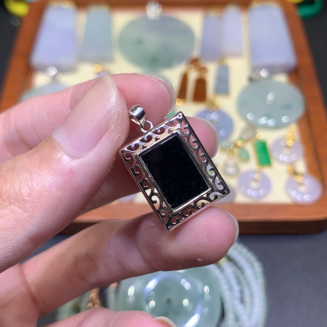 吊坠(不含链)银S925镶嵌翡翠