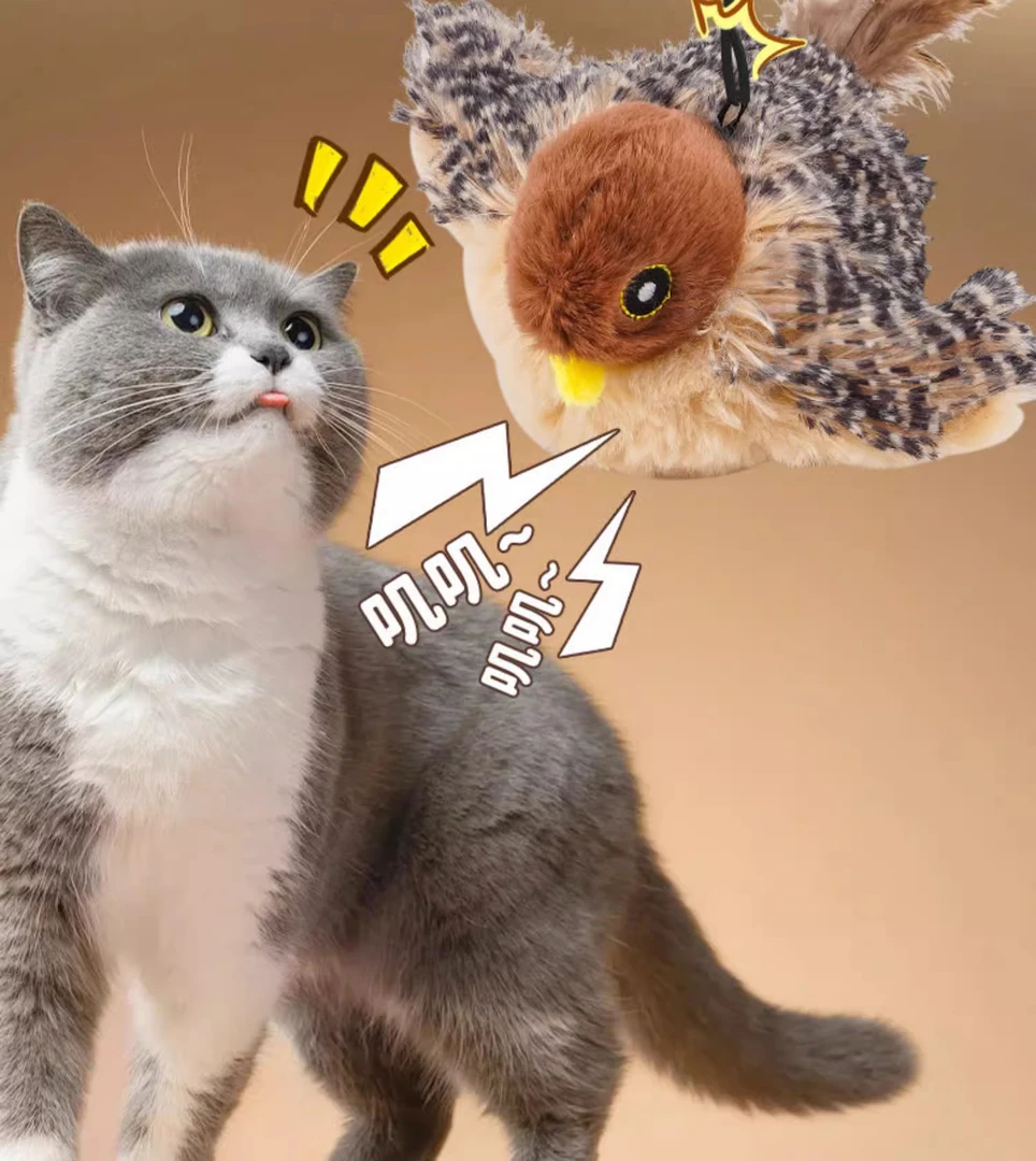 电动猫咪玩具猫薄荷添加发声仿真小鸟狩猎玩具自嗨鸟鸣猫玩具
