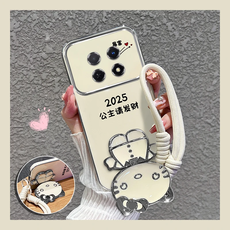 适用【oppoa5pro】大视窗手机壳公主请发财补妆镜支架硅胶女款可爱