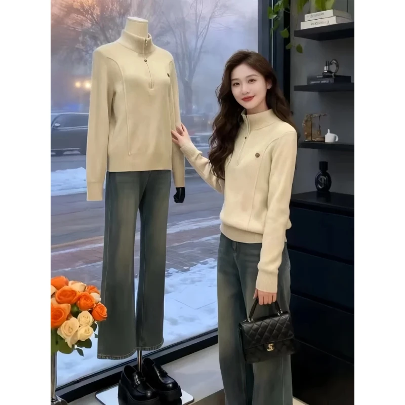 大码加绒半高领针织毛衣女秋冬2025新款微胖mm遮肉内搭显瘦上衣潮