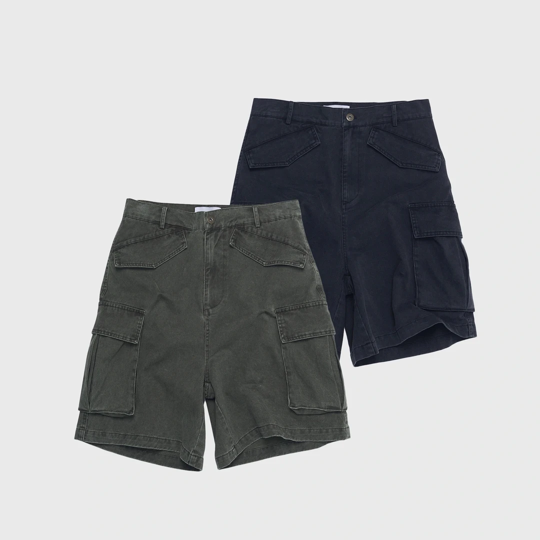 霜感水洗短裤*4JUNKS*做旧廓形宽松五分裤伞兵口袋工装短裤男夏季