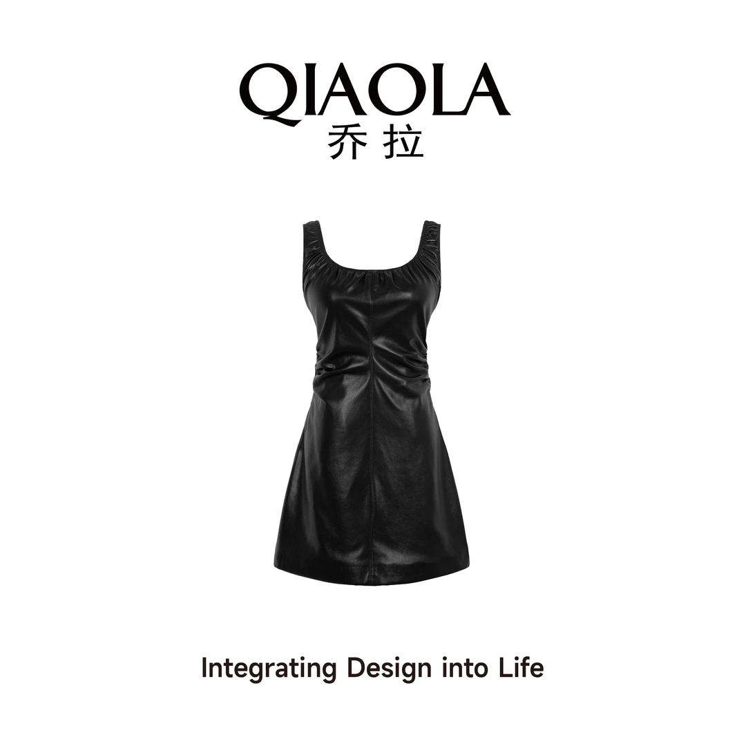 QIAOLA/乔拉【甜酷主义】秋冬新款蛋白皮弹力显瘦百搭连衣裙预售