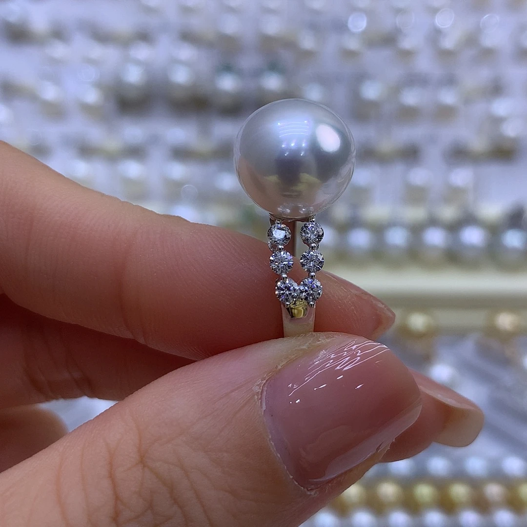 戒指18K金镶嵌海水珍珠12-13mm澳白