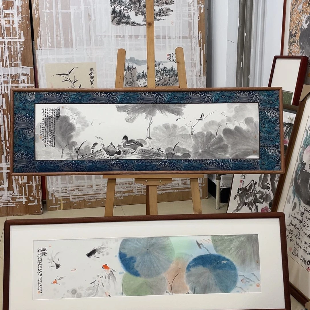 七***哥竖款觉石水墨荷花带框