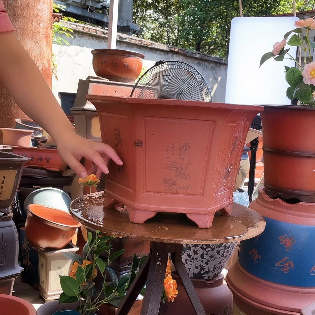 40红清雅六方花盆紫砂花盆