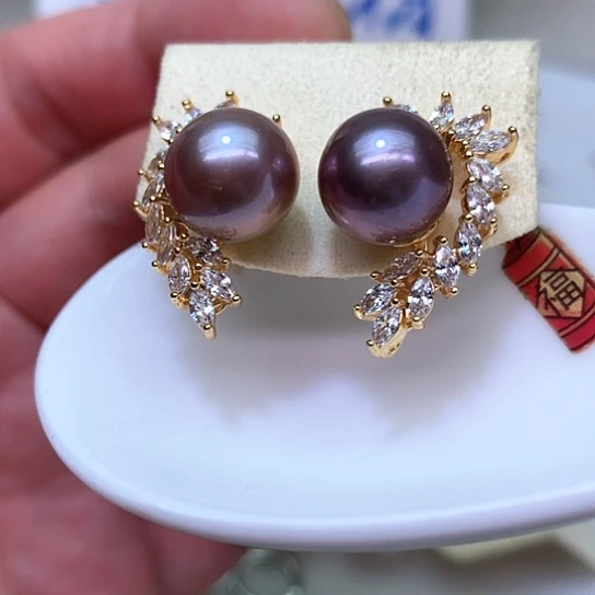 银S925镶嵌淡水珍珠耳饰