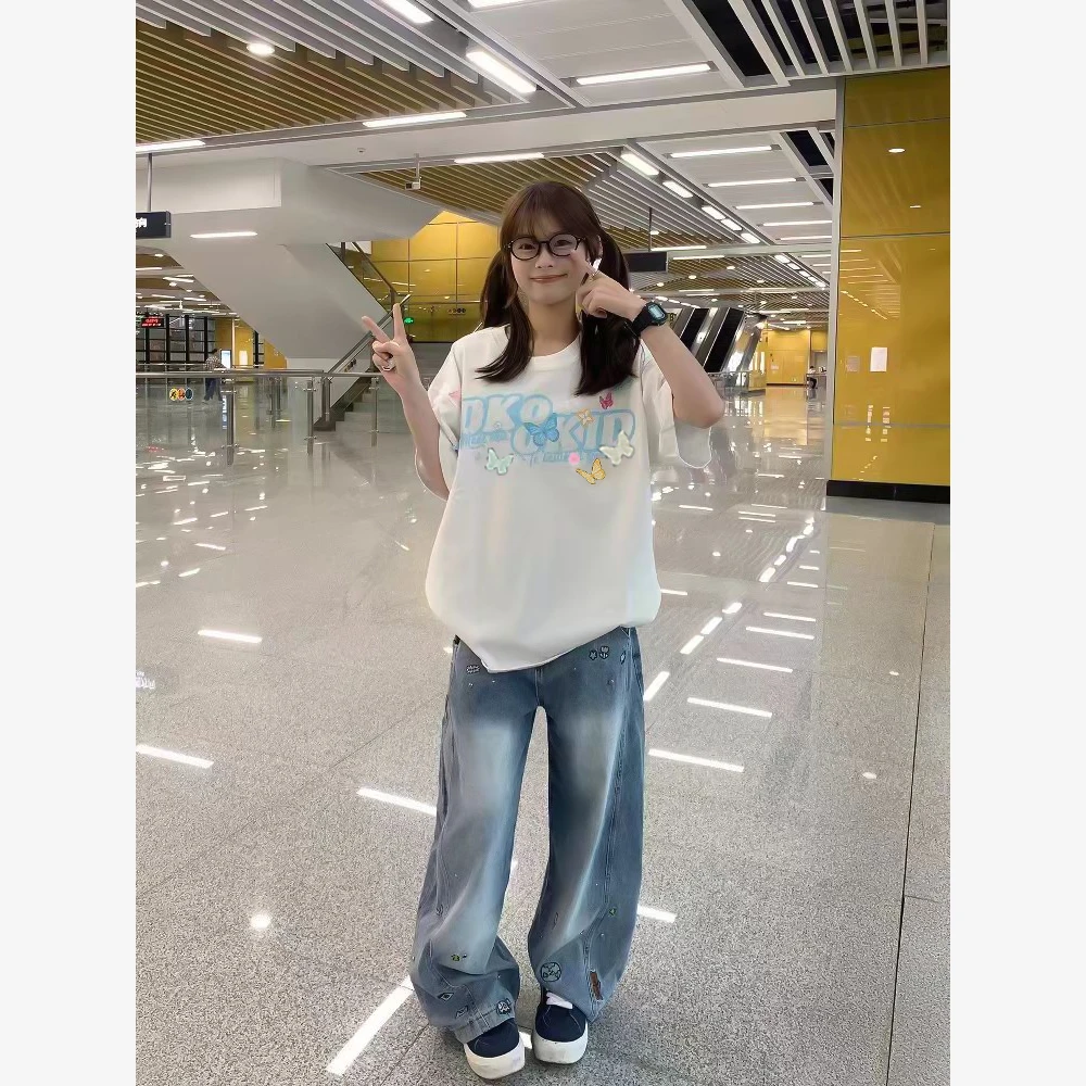 新款夏季新款大圆领女t恤短袖休闲时尚百搭宽松显瘦设计款上衣服