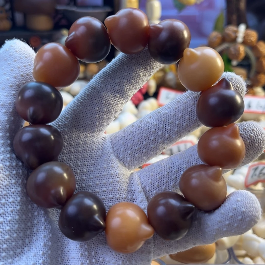 手串菩提根/象牙果-老料竖孔多宝色菩提猫头