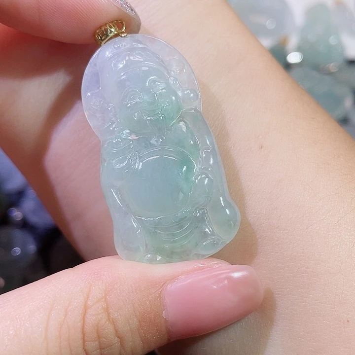 翡翠银S925镶嵌颈饰财神