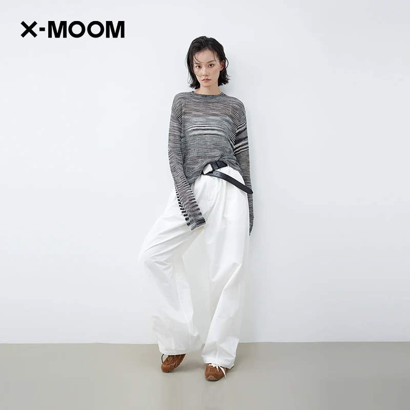 X--MOOM2025夏季新款橡筋腰宽松阔腿显瘦梭织休闲裤ZYXNS21477