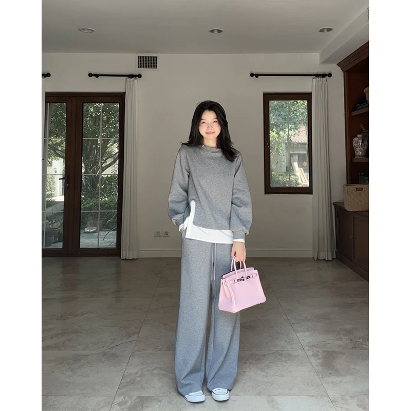 郭九九呢 棉质休闲假两件拼接宽松显瘦卫衣简约阔腿裤 G925A13178
