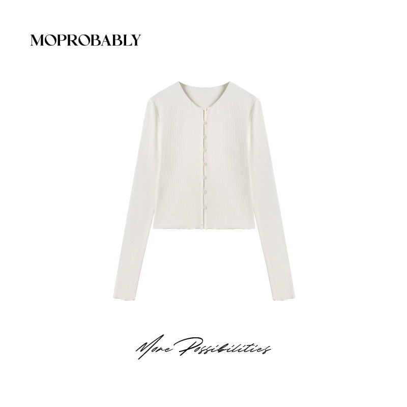 Moprobably李予诺「安柚」气质时尚百搭单排扣长袖针织开衫L5149001