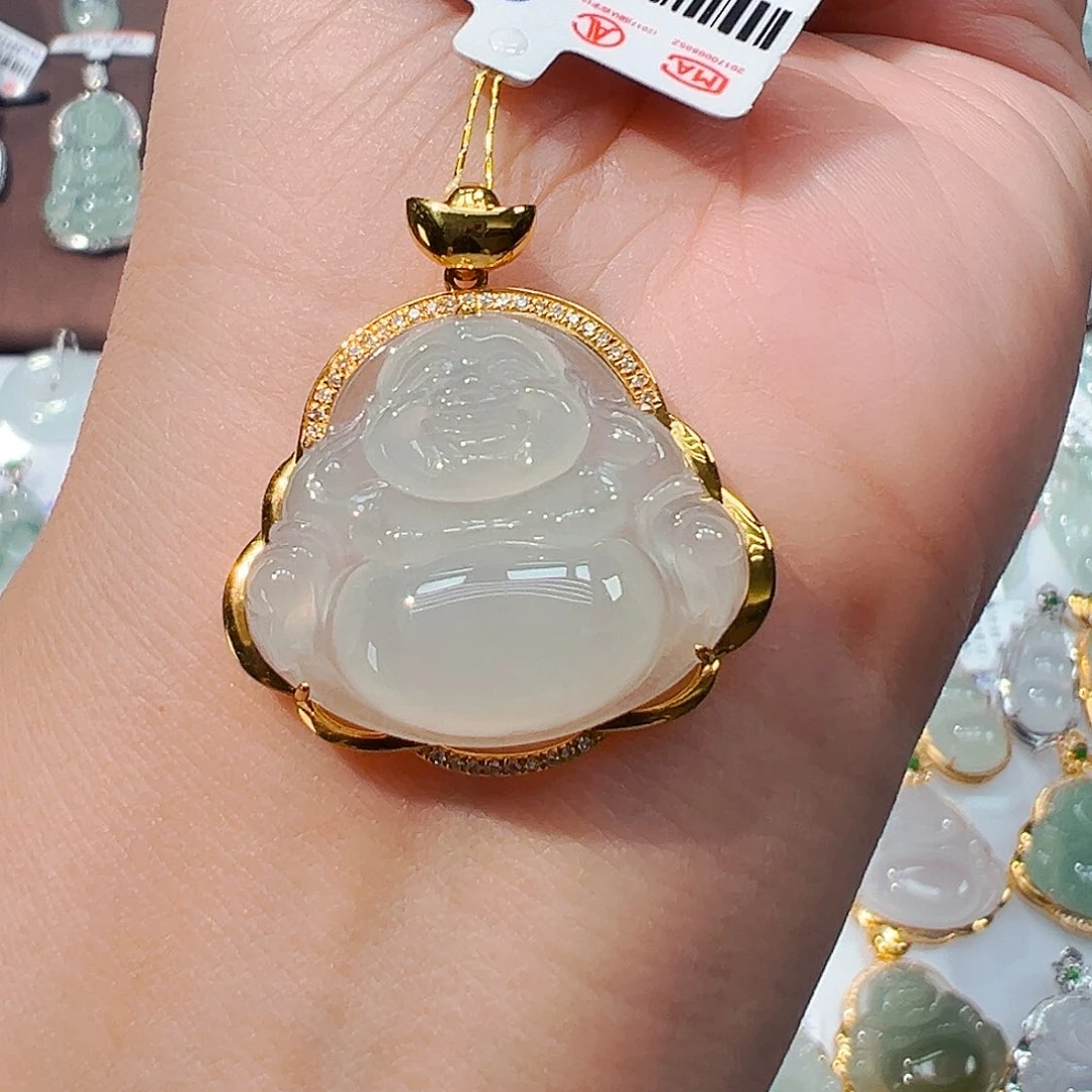 吊坠(不含链)18K金镶嵌翡翠佛公