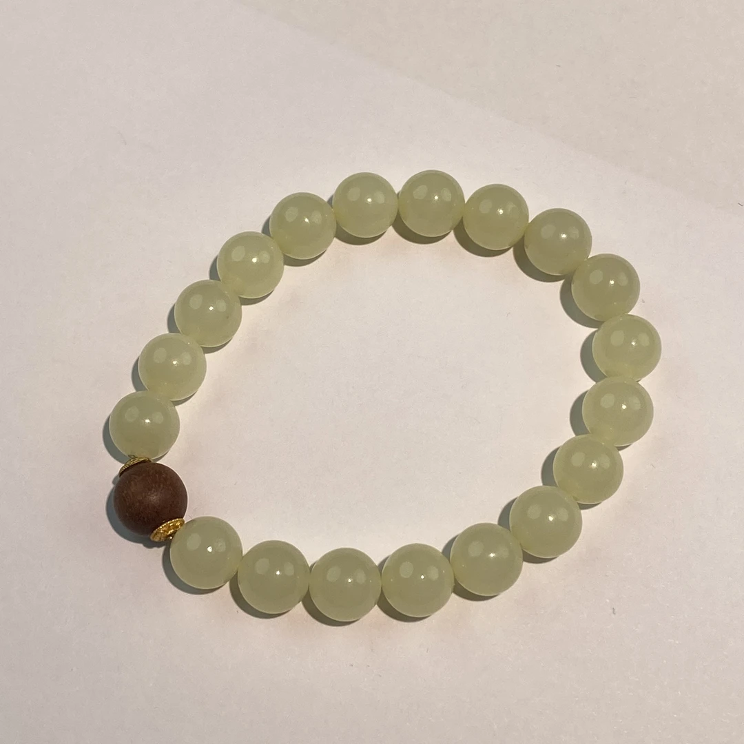 【亿轩珠宝】GG和田玉黄口单圈手串diy老山檀9mm+