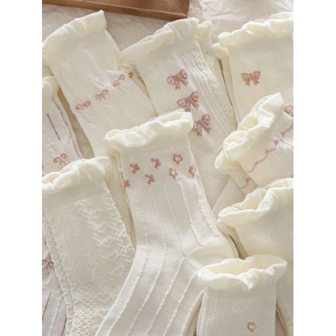 白色花边袜子女中筒袜春夏季薄款ins潮韩版百搭可爱日系学生长袜