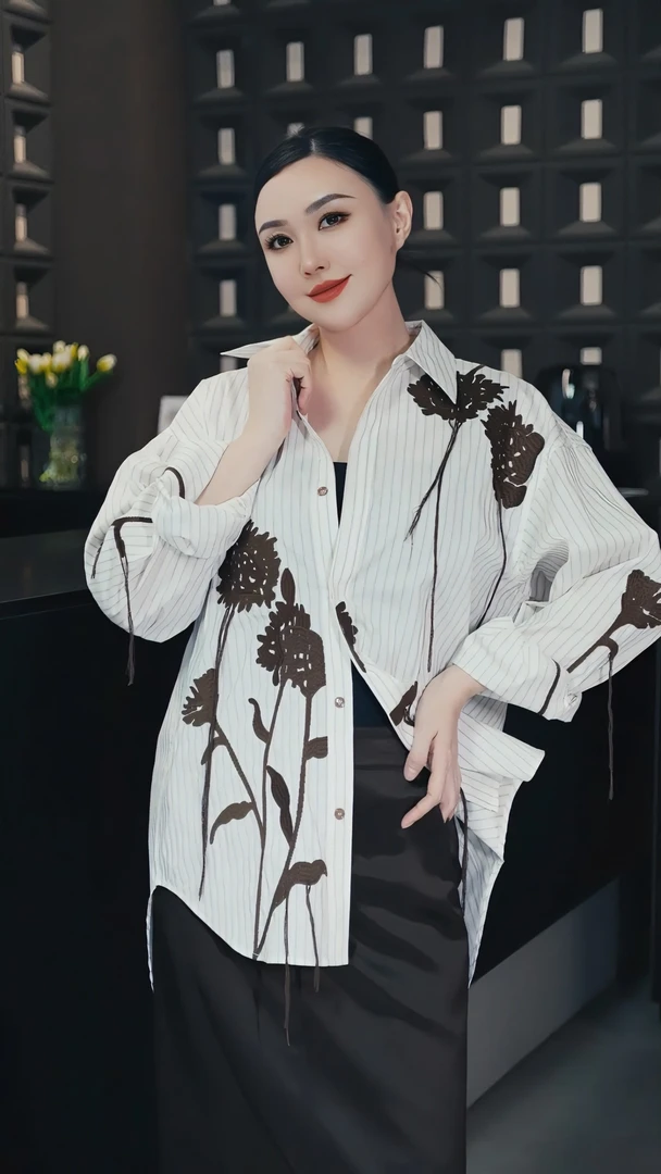 春季新款气质绣花长袖条纹休闲百搭宽松显瘦衬衫