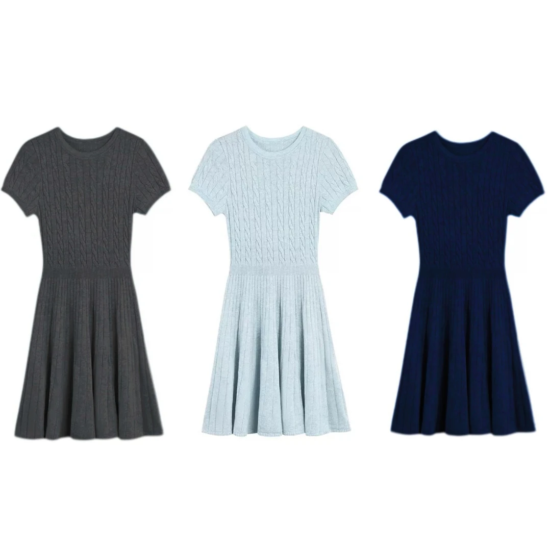 刘婆子店铺款【小A裙】韩版设计感减龄收腰显瘦针织连衣裙3332#