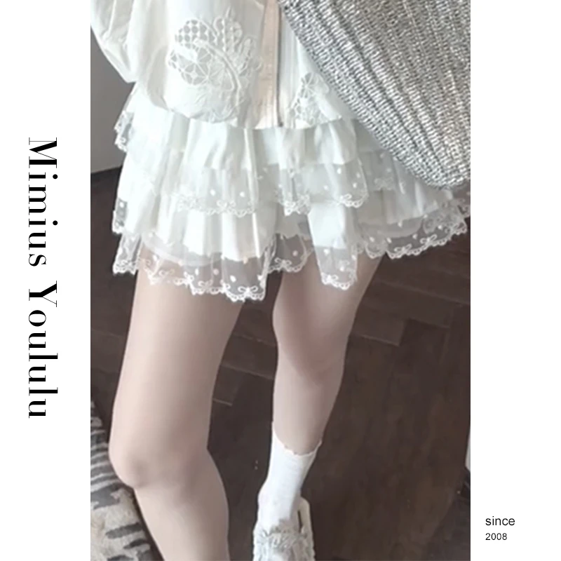 【mimius】七七 初恋小白裙-蕾丝花边蛋糕蓬蓬短裙裤 G03392