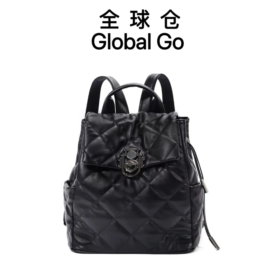 【全球仓Global Go】双肩拉链防脏菱格优雅风双肩包休闲双肩背