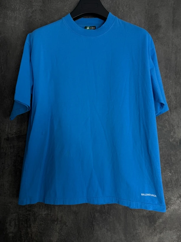 全新未使用/BALENCIAGA 巴黎世家蓝色下摆经典字母logo短袖/00205