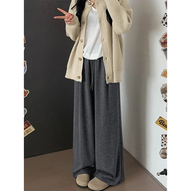 深灰色糯米休闲裤女时尚百搭胖妹妹mm梨形身材高腰宽松显瘦阔腿裤