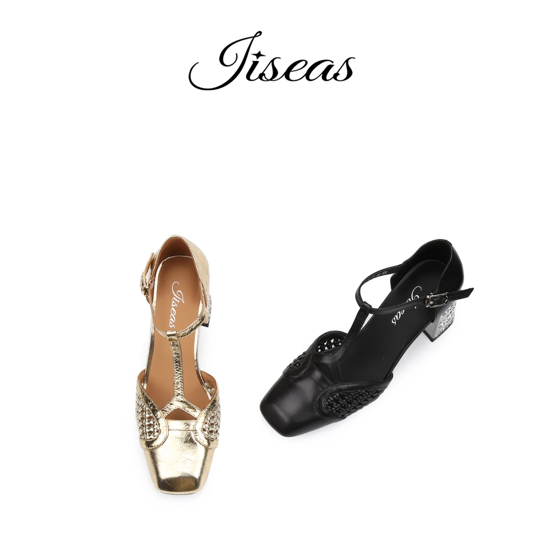 新款时尚百搭时装锆石镶嵌粗跟高跟款真皮春夏季玛丽珍 15A3105