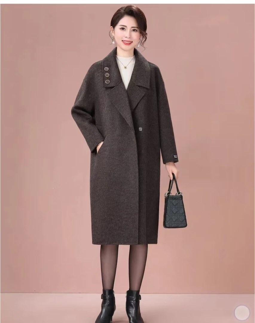 2025新款双面绒羊毛大衣女冬中长款宽松显瘦妈妈加厚驼绒毛呢外套