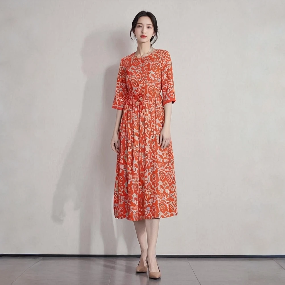 7861-21【太阳花】印花连衣裙X