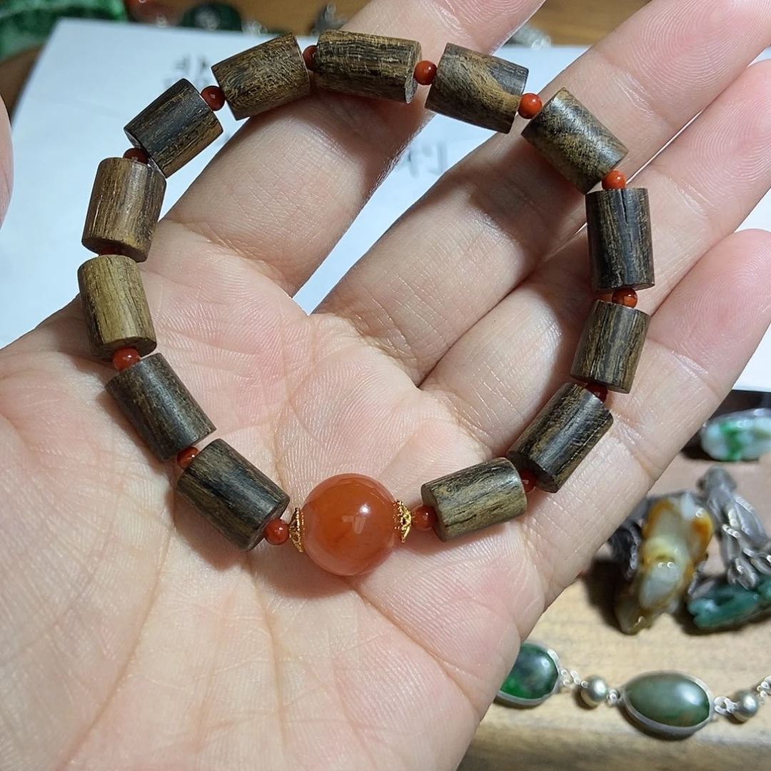 南红玛瑙银S925镶嵌手串001