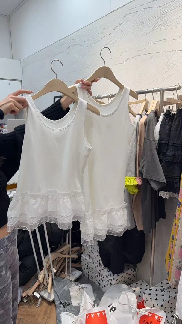 【no退no换】芳芳在韩国 东大门正品代购/DE家/蕾丝拼接下摆背心