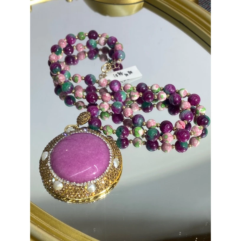 铜合金合成锆石项链 TTSD 粉色时尚潮流百搭款毛衣链 424