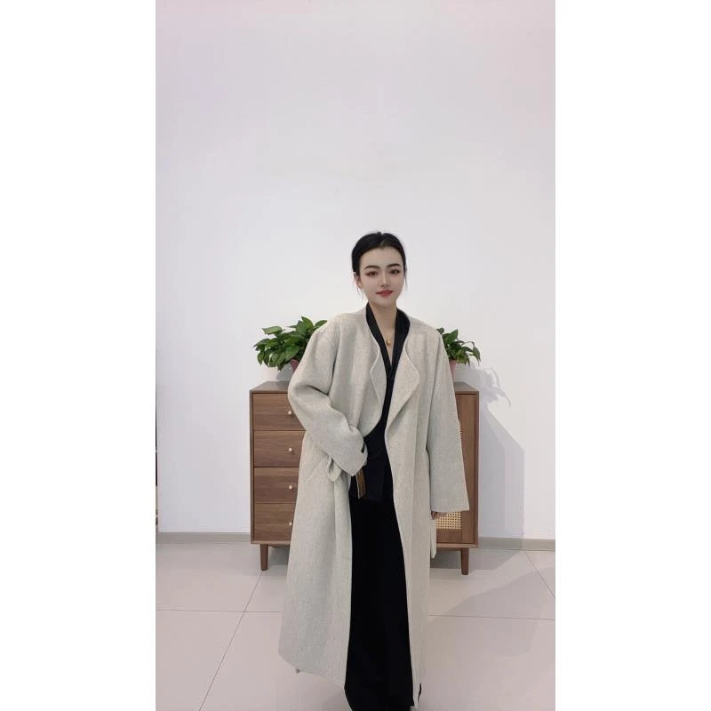 （9807）鄂市产地  无领无扣长款 羊毛外套