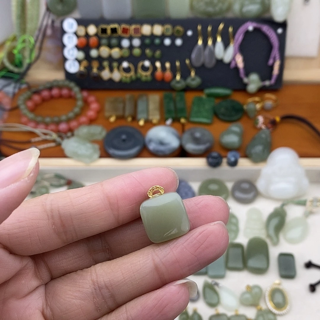 和田玉银S925镶嵌吊坠(不含链)