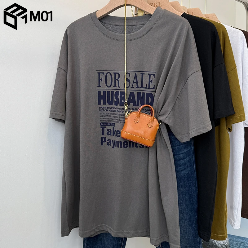 M01中长款美式大码短袖t恤女2025夏季新款大版oversize体恤上衣