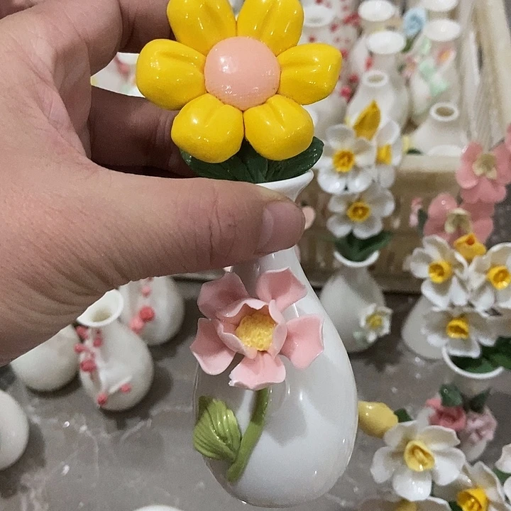 瓷片纯手工陶瓷花摆件瑕